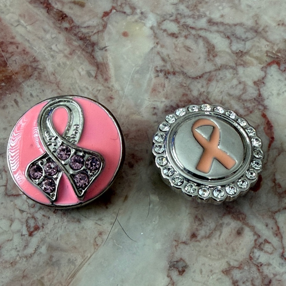 EUC~Set Of 2 18~20 MM Snap Breast Cancer Awareness Charms W/Rhinestones